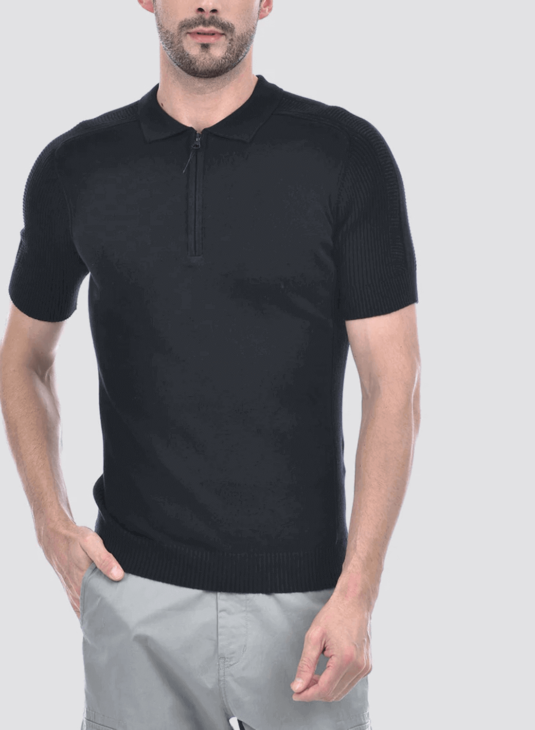 Mateo – Camiseta Polo Preta Masculina com Zíper
