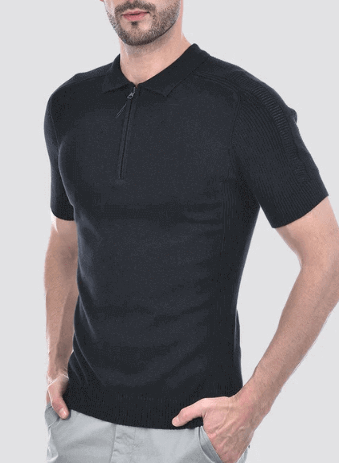 Mateo – Camiseta Polo Preta Masculina com Zíper